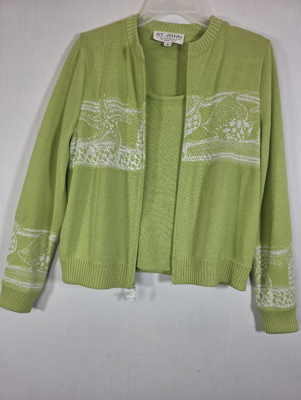 St. John Collection Green Coastal Knit Sweater Set Shell Tank Cardigan Size 6/S